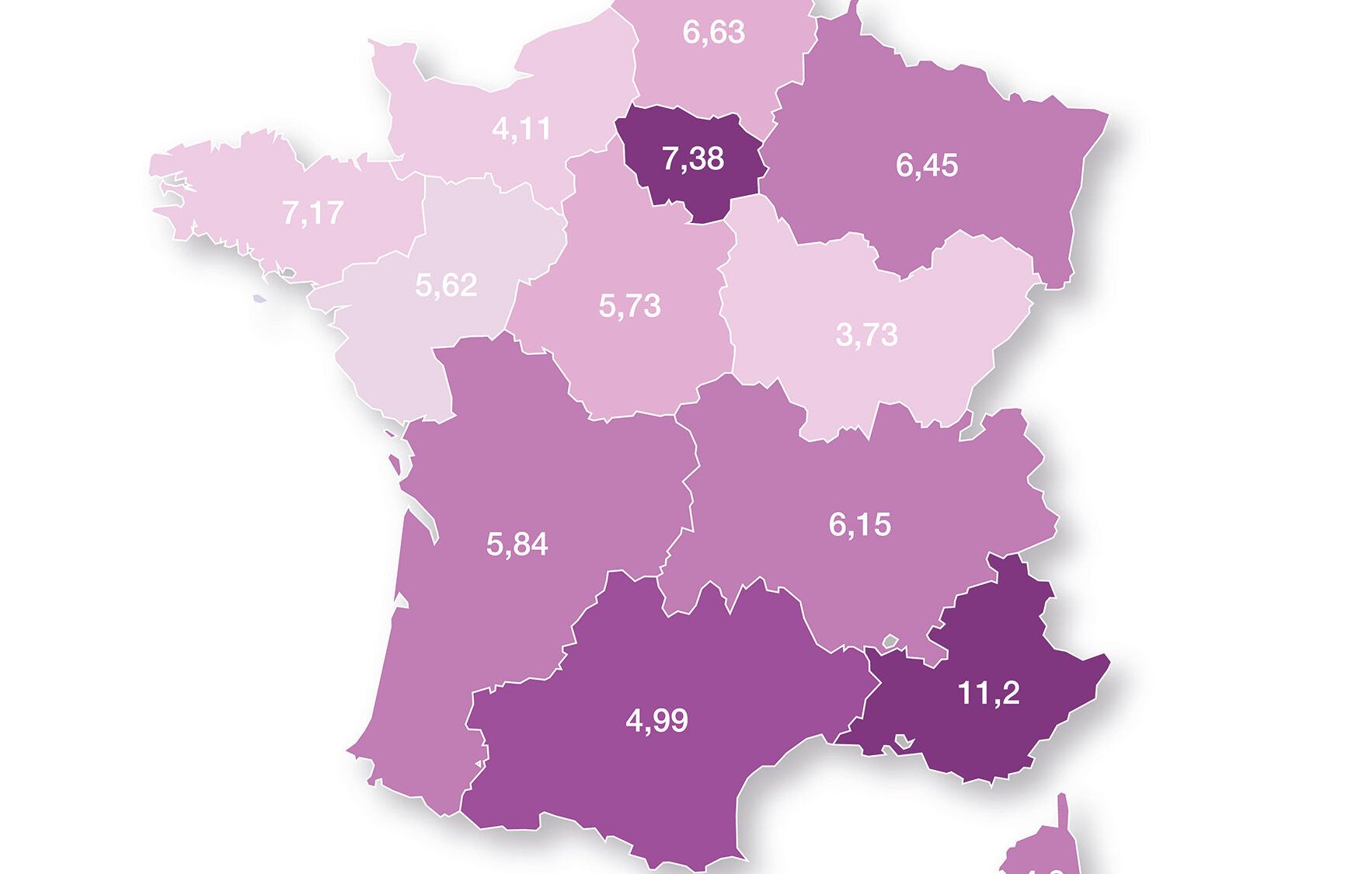 Carte montrant le nombre moyen de radiologues par implantation cible d'équipements d'imagerie en coupes et la densité d radiologues par million d'habitants.